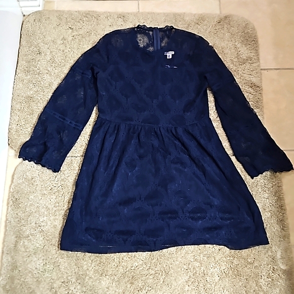Xhilaration Dark Blue Floral Laced Bell Sleeve Dress Size Medium - Picture 8 of 8